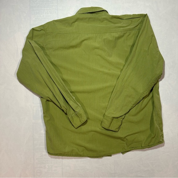 100% Cotton Wrangler Olive Green striped Men's XXL Casual Button Down Shirt - Picture 2 of 4
